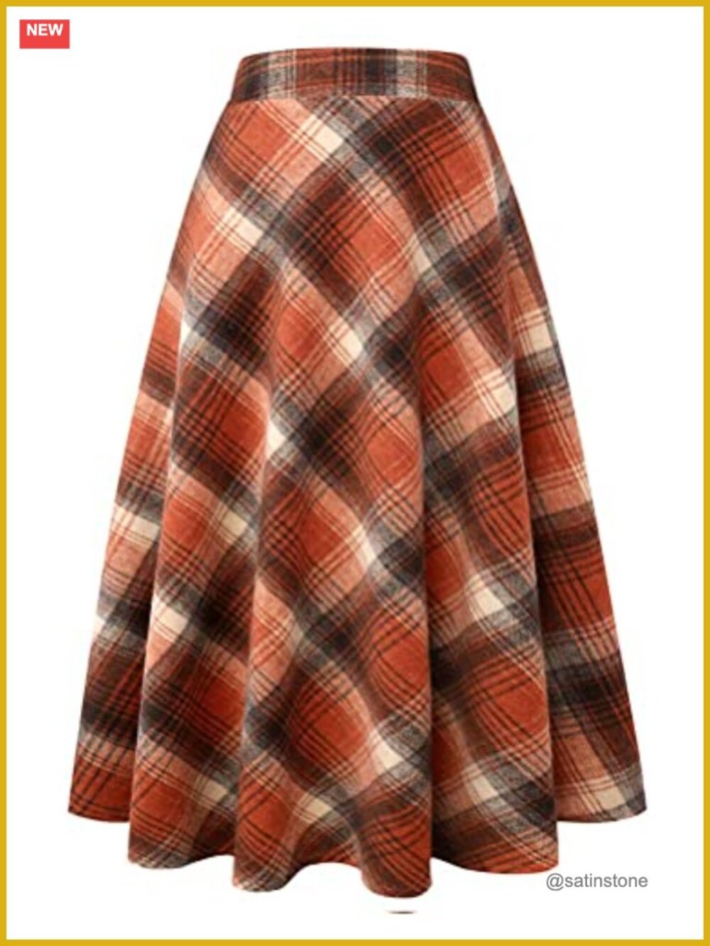 Plaid Wool Blend A-Line Flared Pleated Maxi Skirt High Elastic Waist Winter Fall